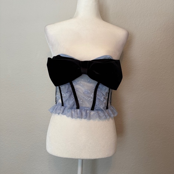 Urban Outfitters Other - Urban Outfitters Out From Under Elegant Black and Blue Bow Lace Bustier Size M